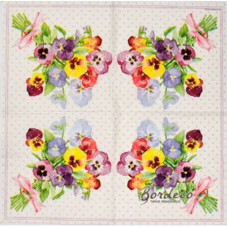 Serwetka decoupage firmy AMBIENTE bratki i kropki 25x25cm